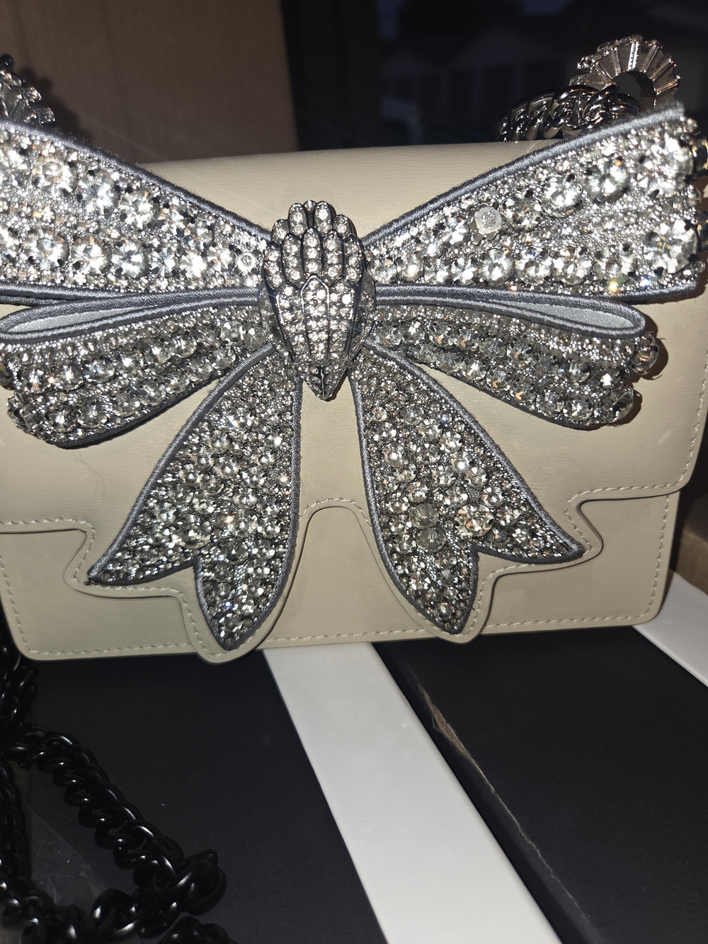 Kurt Geiger Cream Crystal Bow Crossbody Bag